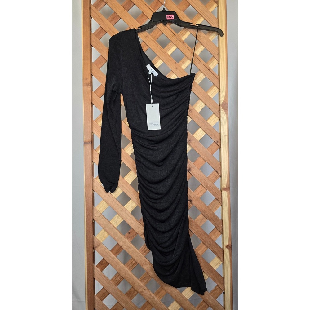 LIKELY Mindy Dress Women Size 10 Black One Shoulder Ruched Midi - NEW
